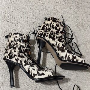 10 Crosby Derek Lam Black and White Lace-Up Heels